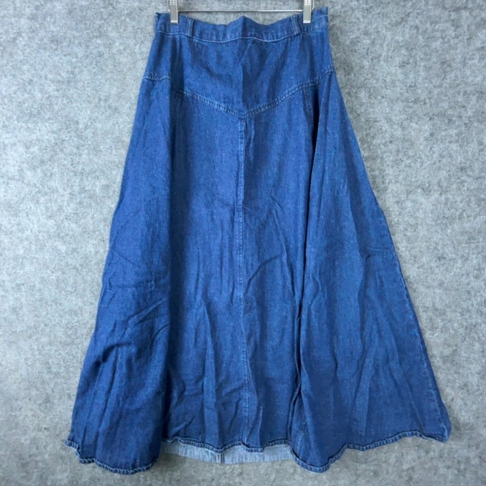 Crazy Cowgirl Maxi Skirt Womens XL Blue Denim Full Paneled A-Line Elastic Waist